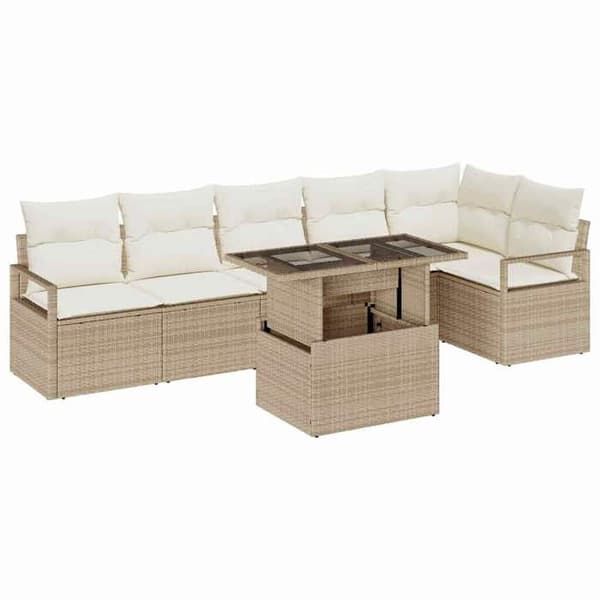 Trädgårdsmöbelset - EXKLUSIV HEM - 7 delar - Beige - Polyrotting - Justerbart bord beige