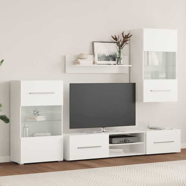 Maison Exclusive - Väggmonterad TV-möbel med LED-belysning 5 delar Vit Matt vit