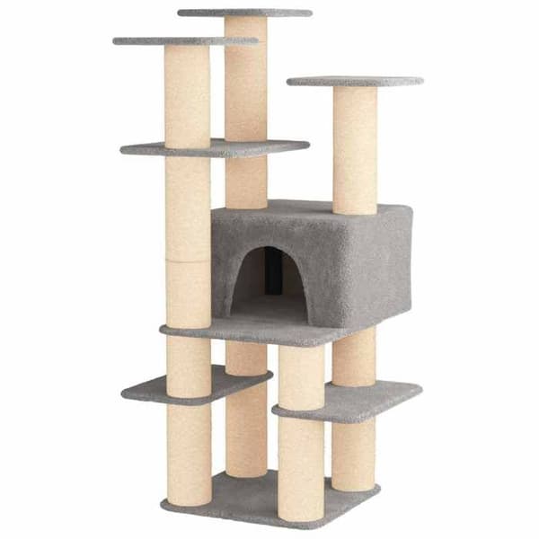 Kattetræ - EKSKLUSIVT HUS - 161 cm - Sisal stolper - Multi-niveau - Lys grå Ljusgrått