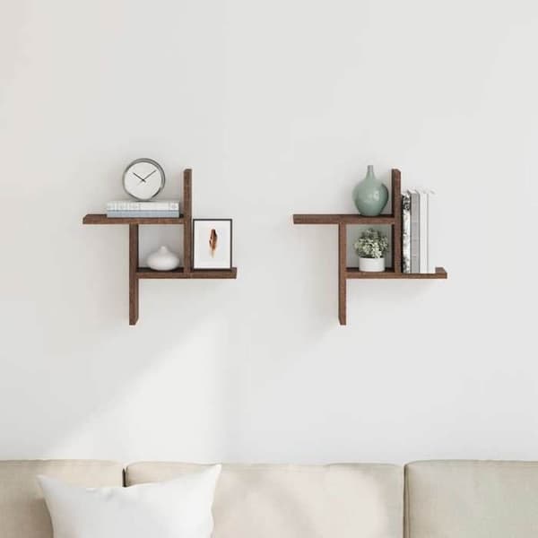Maison Exclusive - Væghylder 2 stk. egetræ brun 38x12x38cm ingeniørtræ