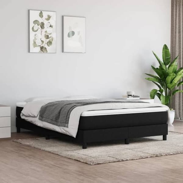 Maison Exclusive - Sengebund med lameller og madras Sort 140x190 cm Stof