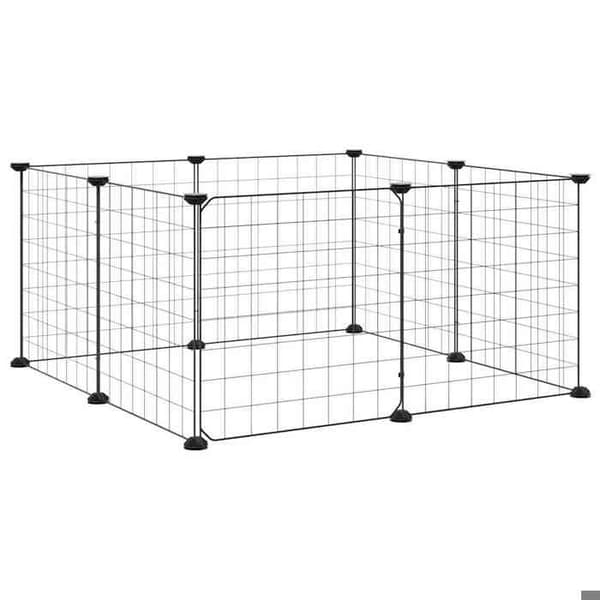 Maison Exclusive - Kæledyrbur med 8 paneler og dør, sort, 70 x 70 x 35 cm, stål