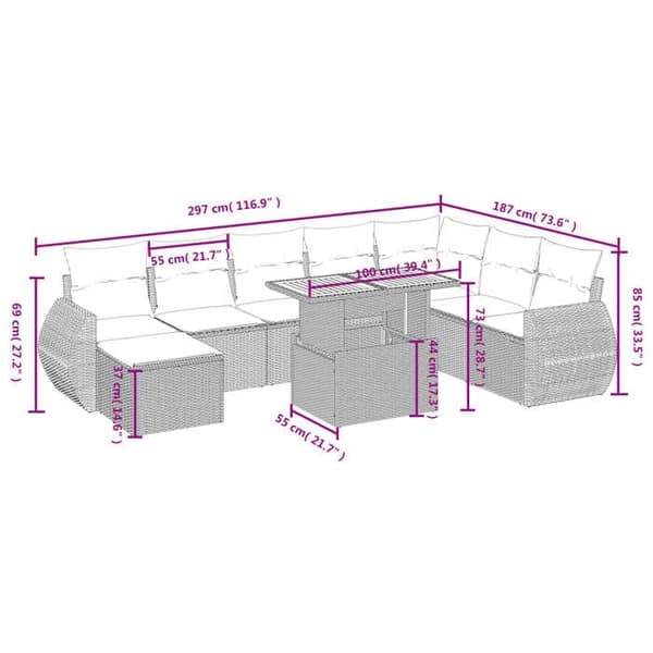 Maison Exclusive - Trädgårdsmöbler 9 delar med svarta kuddar i flätad plast