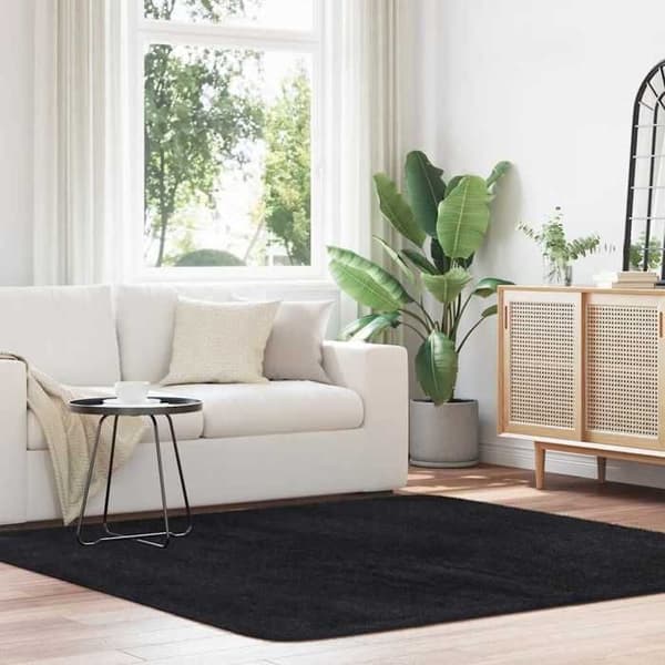 Tæppe shaggy - MAISON EXCLUSIVE - NAVARRA - 200x200 cm - Polyester - Antiskrid svart