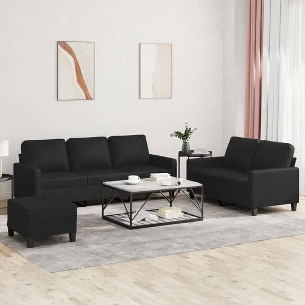 Maison Exclusive - Sæt af 3 sofaer med puder i sort kunstlæder
