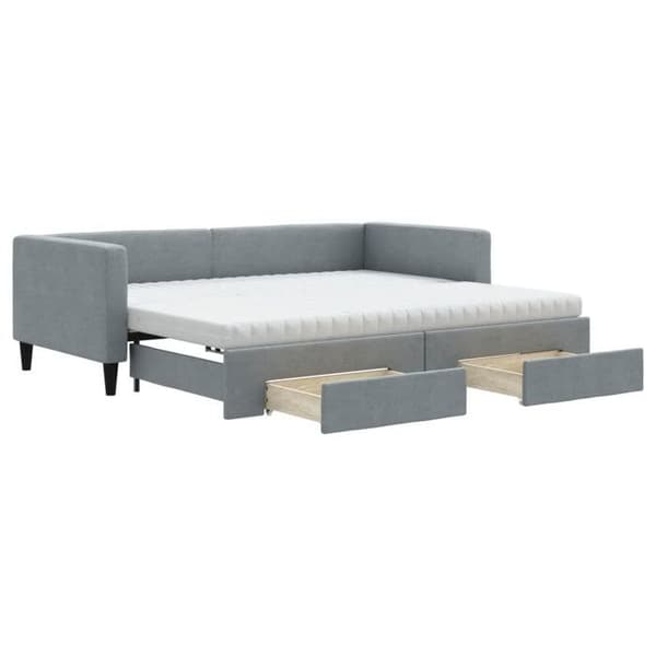 Maison Exclusive - Sengebænk med udtræk og lysegrå skuffer 90x200 cm stof