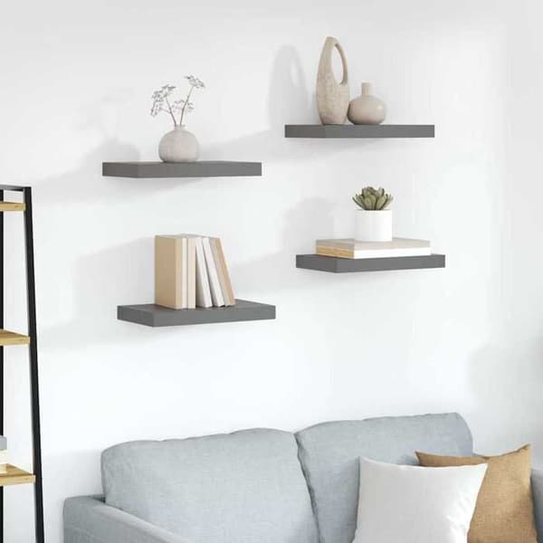 Maison Exclusive - Kelluva seinähylly 4 kpl Harjattu harmaa 40x23,5x3,8 cm MDF Glänsande grå