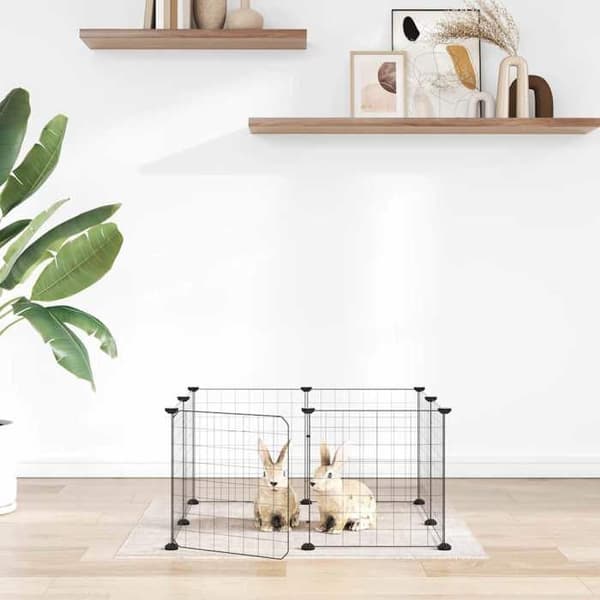 Maison Exclusive - Kæledyrbur med 8 paneler og dør, sort, 70 x 70 x 35 cm, stål
