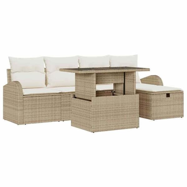 Maison Exclusive - 6 osan beige polyrottinkinen puutarhakalustesetti