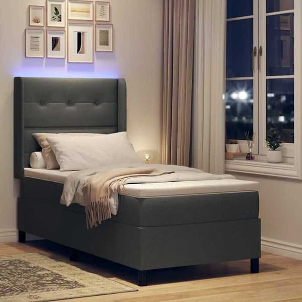 Sengestel med madras - EKSKLUSIV HUS - Fjederseng med LED - 90 x 200 cm - Lys grå - Justerbar hovedgærde Ljusgrått