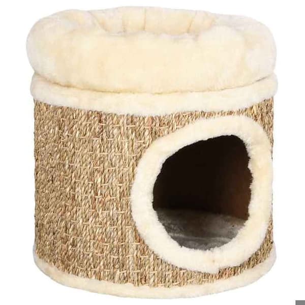 Eksklusiv hus - Hus til kat med luksus pude 33 cm Havplanter beige