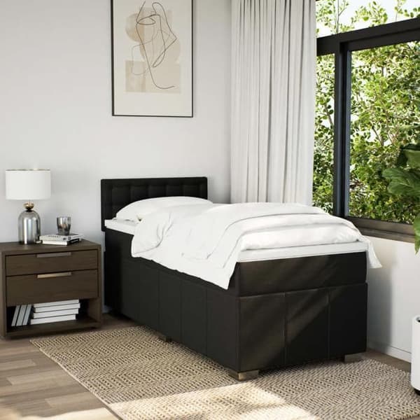 Maison Exclusive - Sengebund med lameller og madras Sort 100x200 cm Stof