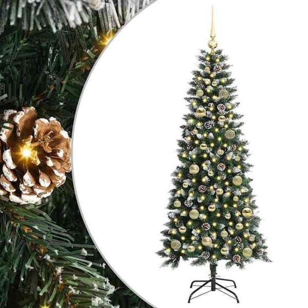 Kunstigt juletræ - EKSKLUSIV HUS - Moderne - Grøn 150 cm - Varm hvid LED - USB-strøm Grön