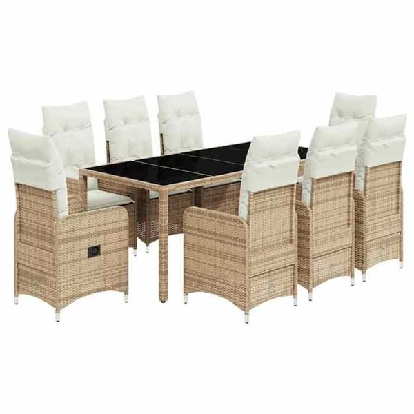 Maison Exclusive - 9-delars trädgårdsbistro-set med beige kuddar i polyrotting