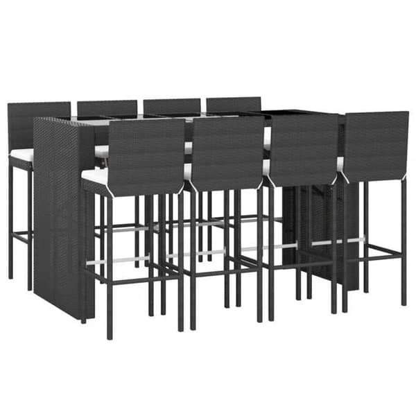 Maison Exclusive - 9-delt havebar sæt med sorte polyrattan puder