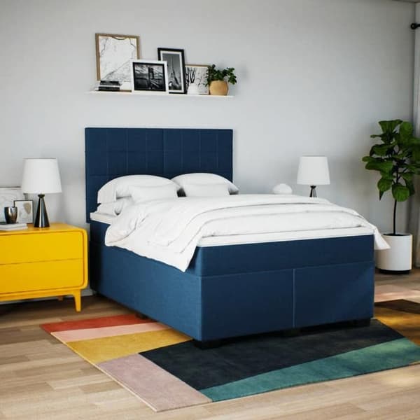 Maison Exclusive - Seng med lamelseng og madras Blå 140x200 cm Stof