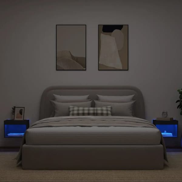Maison Exclusive - Väggmonterade sängbord med LED-lampor 2 st svart Sort