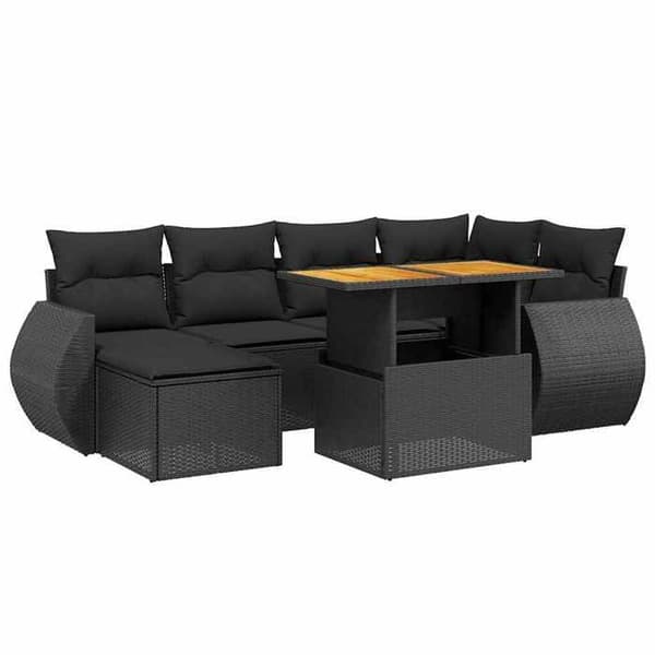 Maison Exclusive - Havegruppe 7 dele med sorte puder i flettet harv