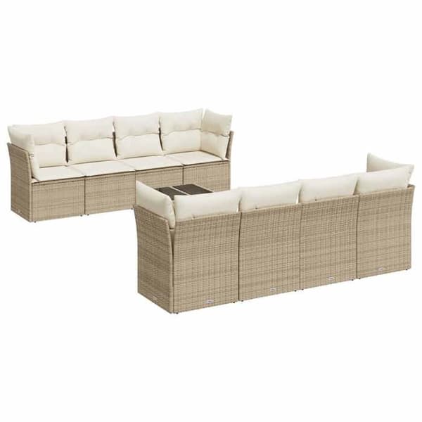 Maison Exclusive - Trädgårdsmöbler med kuddar 9 delar beige flätad resin