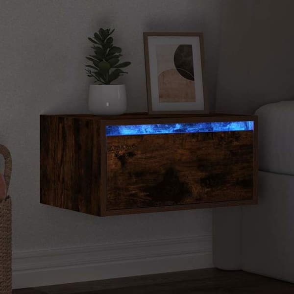 Maison Exclusive - Väggmonterad sängbord med LED-lampor rökt ek