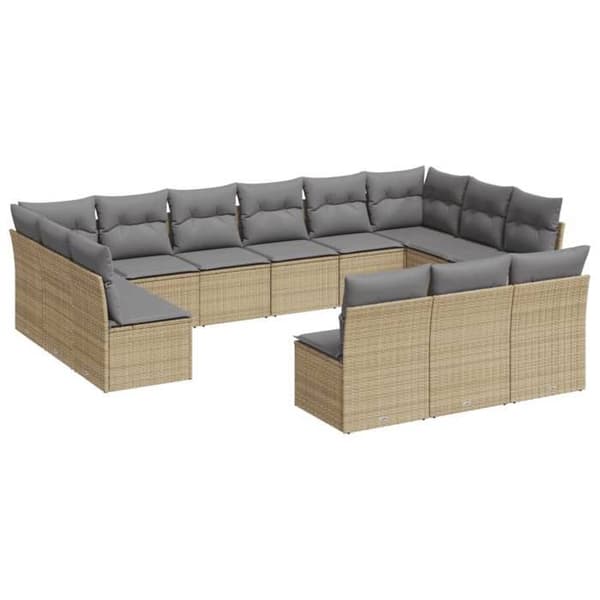 Maison Exclusive - Trädgårdsmöbler med kuddar 13 delar beige flätad resin