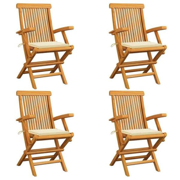 Maison Exclusive - Fällbara stolar med krämfärgade kuddar, 4 delar, i massivt teakträ Kräm (kuddar)