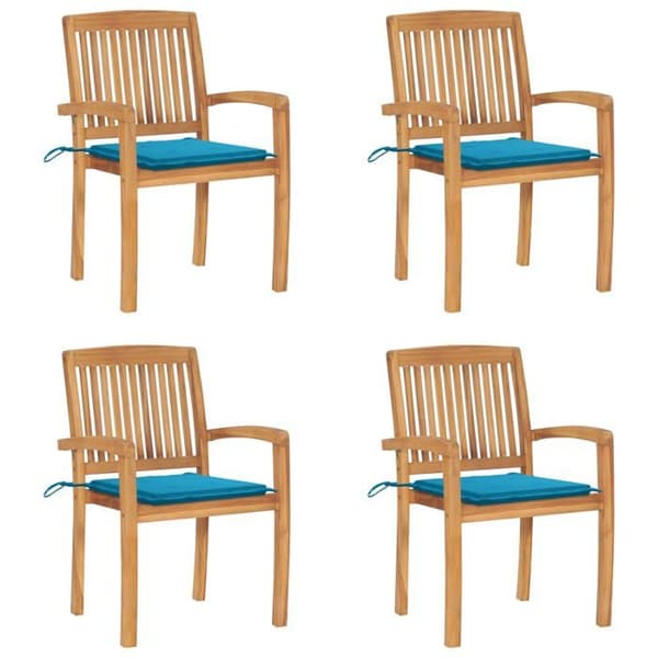 Trädgårdsstolar - Stapelbara - Massivt teak - Blå kuddar ingår - Set om 4 Blå (kuddar)