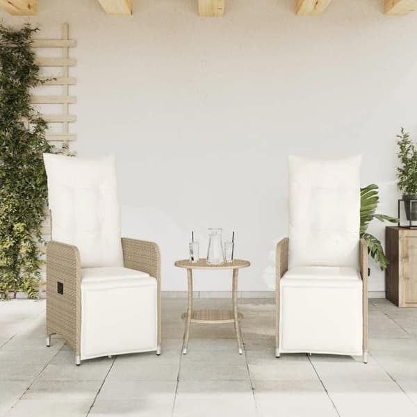 Maison Exclusive - Trädgårdsfåtöljer i set om 2 med beige rottingbord