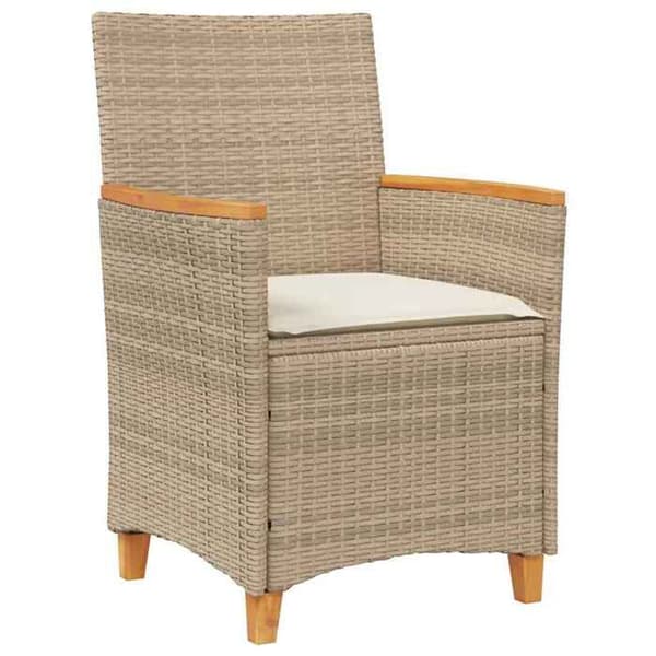 Maison Exclusive - Trädgårdsstolar med kuddar, set om 2, beige, flätad plast och trä