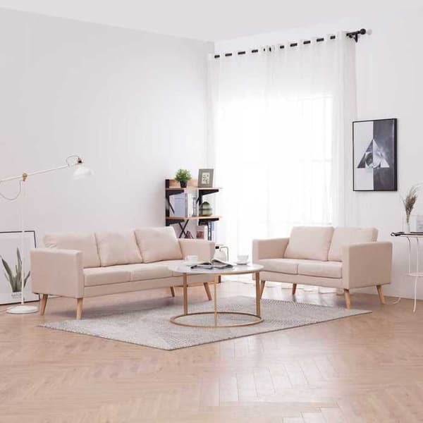 Maison Exclusive - 2-delars soffa i krämfärgad tyg Grädde