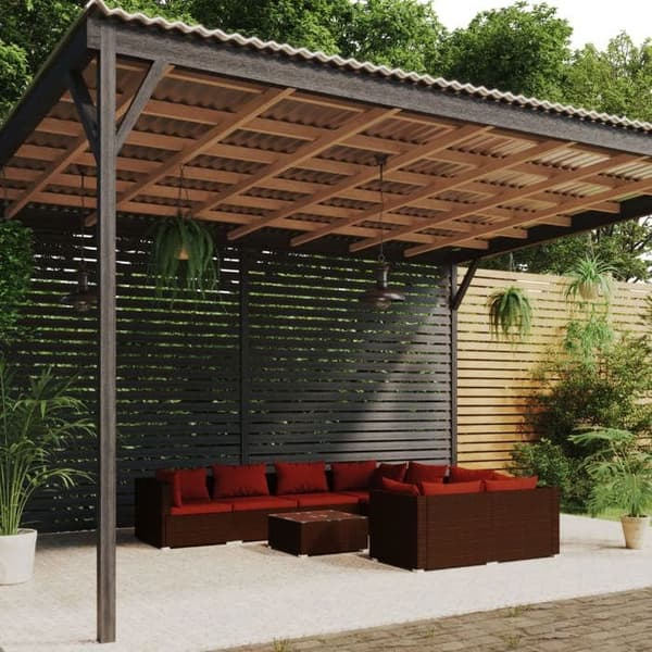 Maison Exclusive - Trädgårdsmöbler 9 delar med kuddar Flätad resin Brun