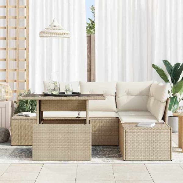 Maison Exclusive - 5 osan beige ja kerma polyrottinkinen puutarhakalustesetti