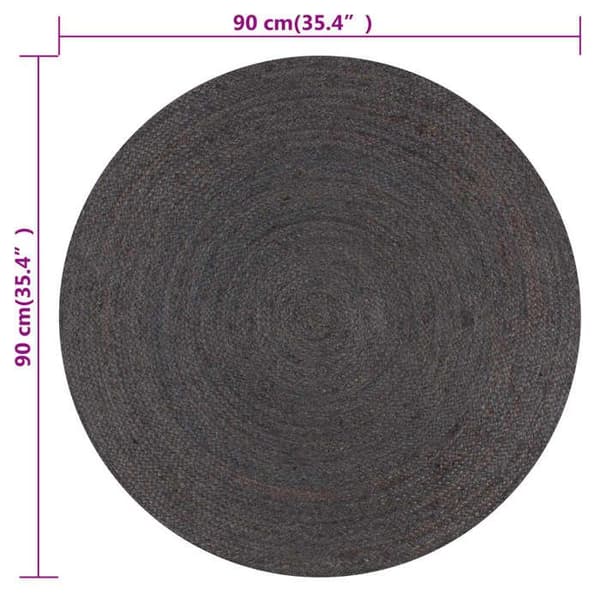 Matto - Kudottu juutti - Pyöreä 90 cm - Tummanharmaa - Käsintehty mörkgrå