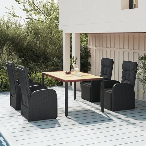 Maison Exclusive - Trädgårdsset 5 delar Svart Polyrotin och Akacia