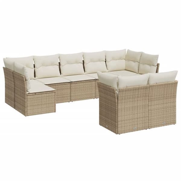 Maison Exclusive - Trädgårdsmöbler med kuddar 9 delar beige flätad resin