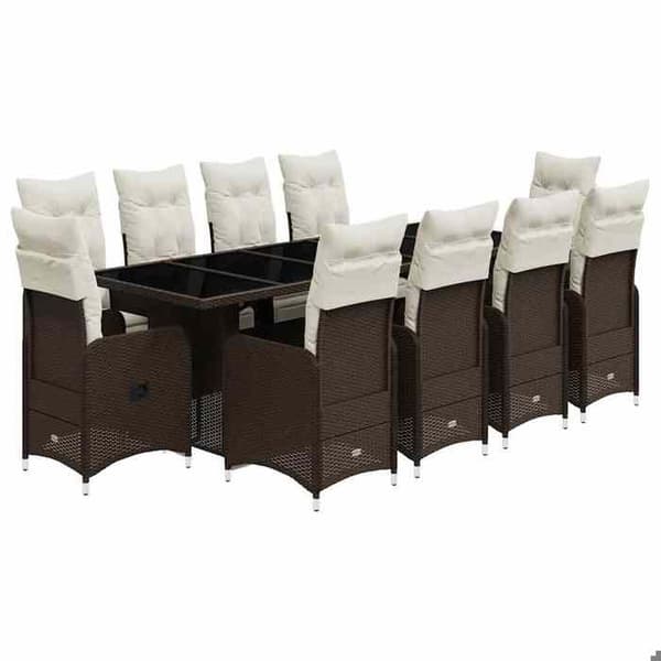 Maison Exclusive - 11 dele havebistro sæt med brune puder i poly rattan