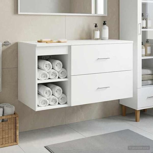 Badrumsmöbel - EXKLUSIV HEM - 2-delars set - Väggmonterad - Ingenjörsträ - Vit 62,5/30x44,5x50 cm Vit
