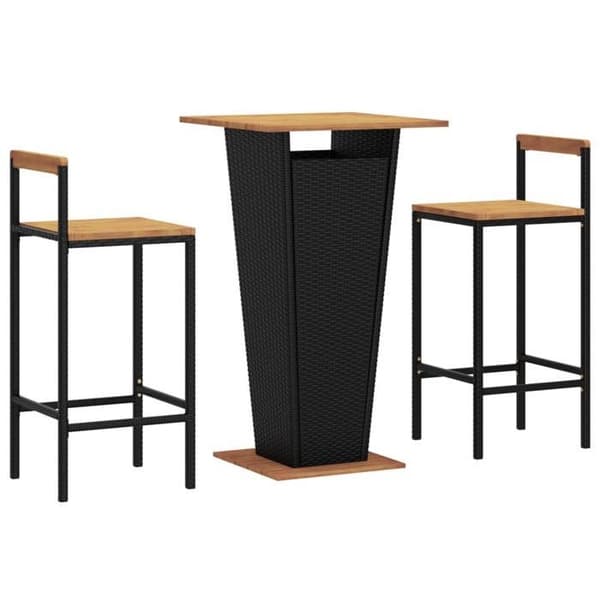 Maison Exclusive - Havebar sæt 3 dele sort poly rattan/massiv akacietræ