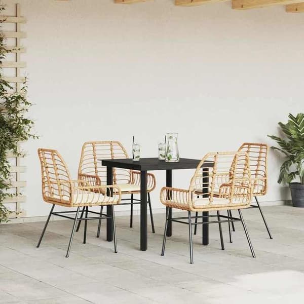 Maison Exclusive - Puutarhakalustesarja tyynyillä 5 kpl ruskea polyrottinki lasi
