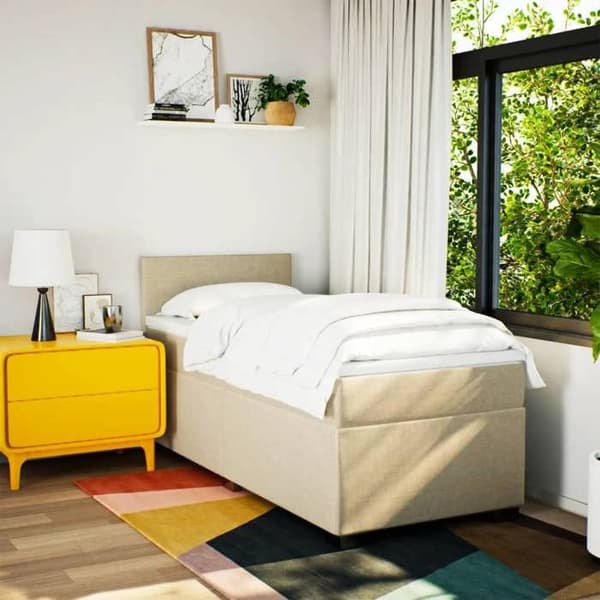 Maison Exclusive - Seng med lamelmadrasser og creme madras 90x200 cm Stof