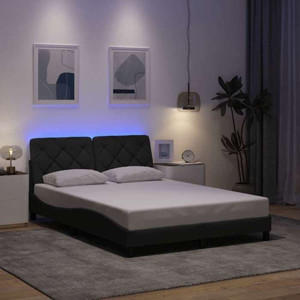Maison Exclusive - Sengestel med LED uden madras mørkegrå 140x200 cm stof