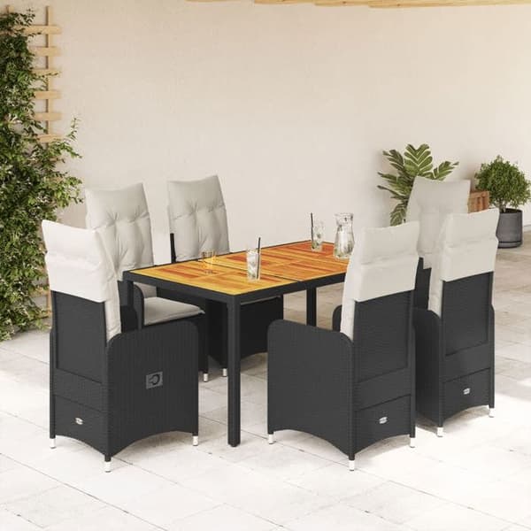 Maison Exclusive - Havebistro sæt 7 dele med sorte puder i poly rattan Svart