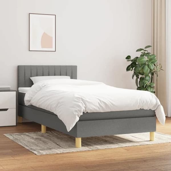 Maison Exclusive - Sengebund med lameller og mørkegrå madras 90x200 cm Stof