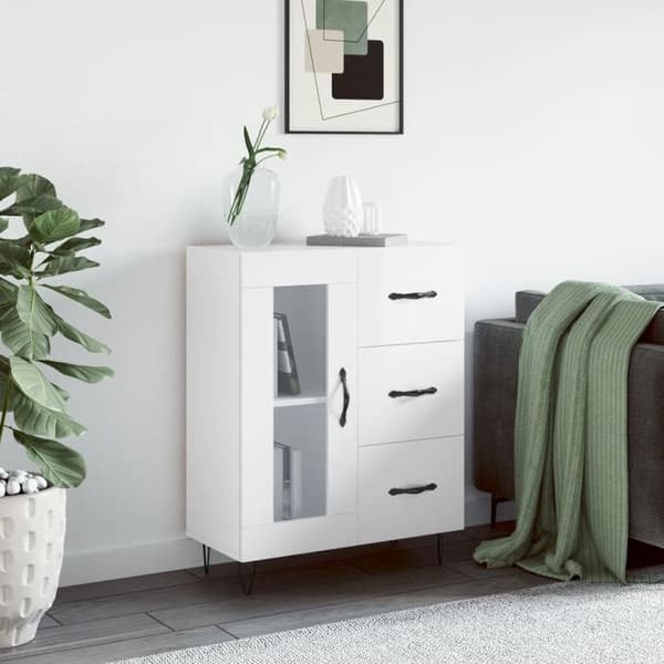 Maison Exclusive - Hvid glans buffet 69,5x34x90 cm Ingeniørtræ