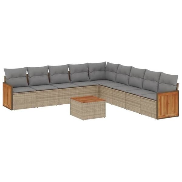 Maison Exclusive - Puutarhakalusteet tyynyillä 10 kpl beige punottu muovi