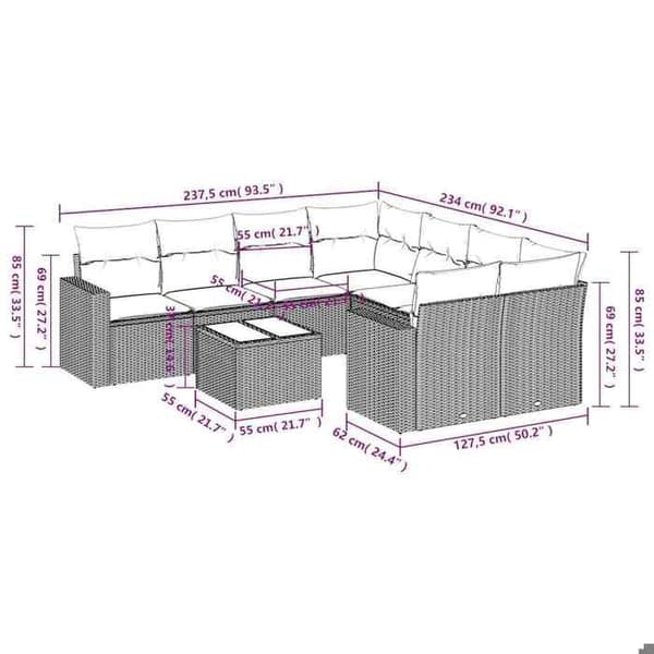 Maison Exclusive - Trädgårdsmöbler med kuddar 9 delar brun flätad resin