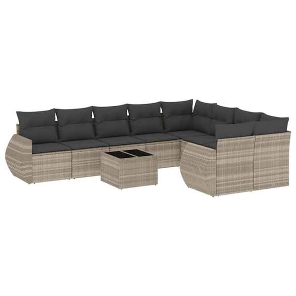 Maison Exclusive - Trädgårdsmöbler med kuddar 10 delar ljusgrå flätad resin