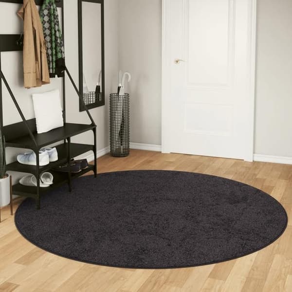 Rundt tæppe - Eksklusivt hjem - Antracit - Ø 200 cm - Vaskbart polyester velour 30°C antracit