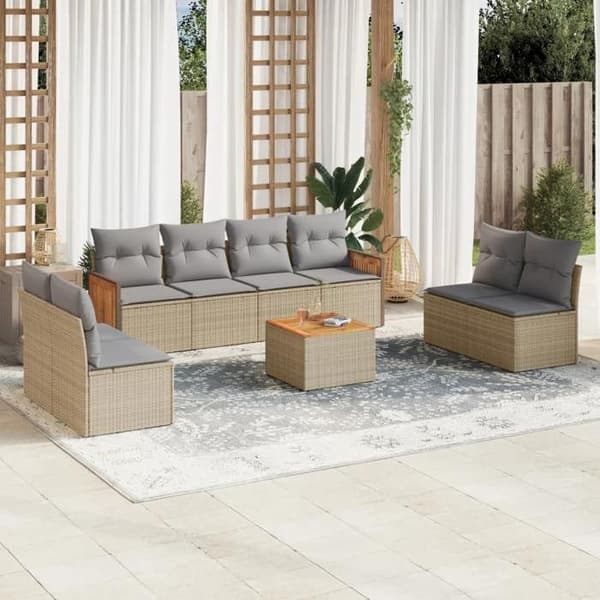 Maison Exclusive - Puutarhakalusteet tyynyillä 9 kpl beige punottu muovi
