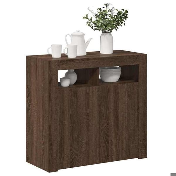 Maison Exclusive - Buffé med LED-lampor ek brun 80x35x75 cm Brun ek